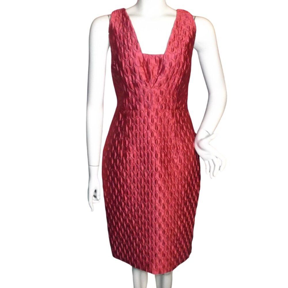 MILLY Dress, 10, Red, Jacquard Texture, Sleeveless, Knee length, modest V-neck